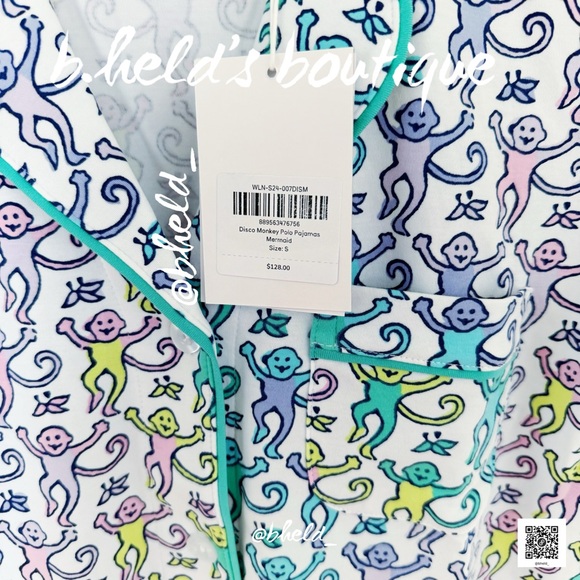 Roller Rabbit Disco Monkey Polo Pajamas in Mermaid Size Small S Brand New NWT - Picture 7 of 14